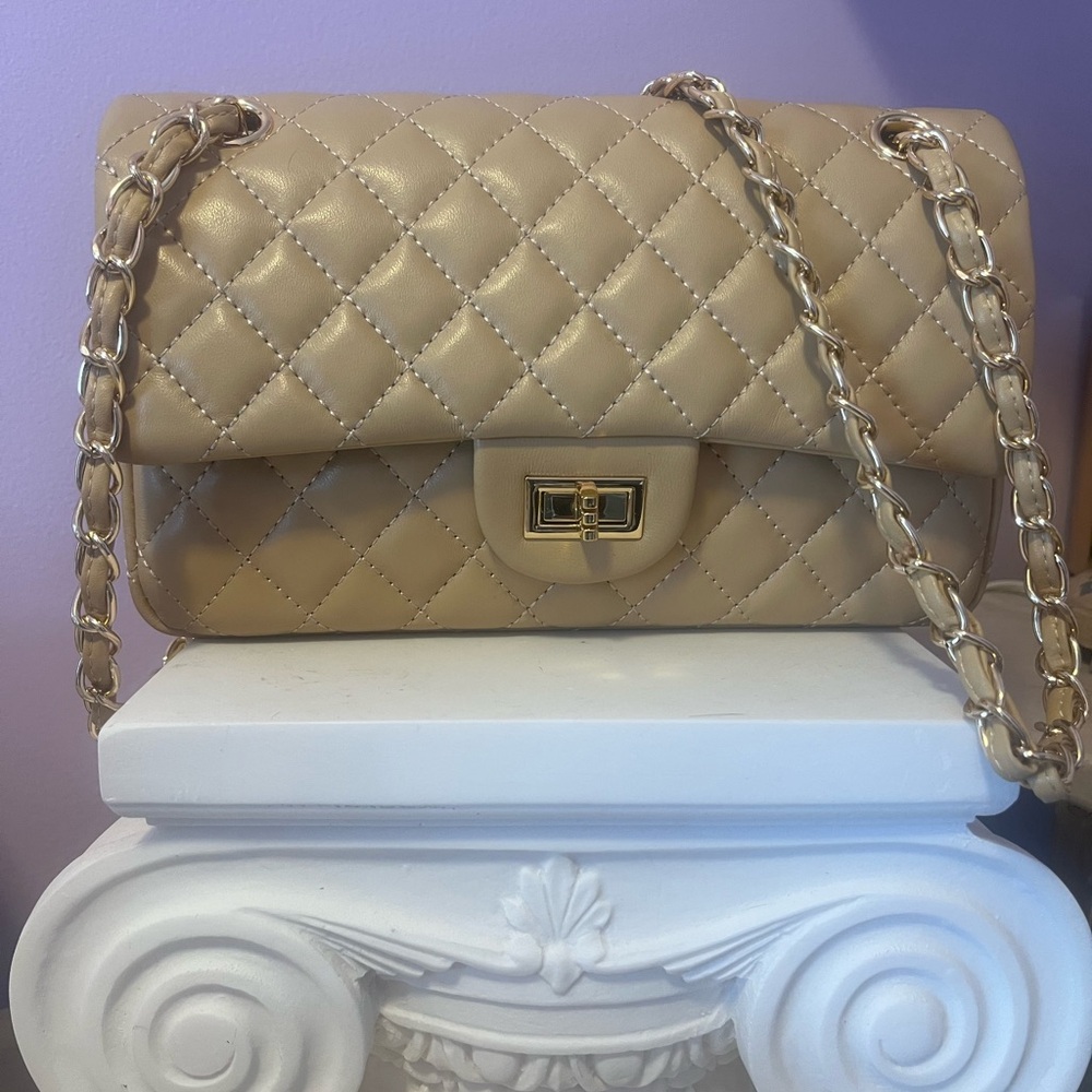 Tan Leather Quilted Chain Bag